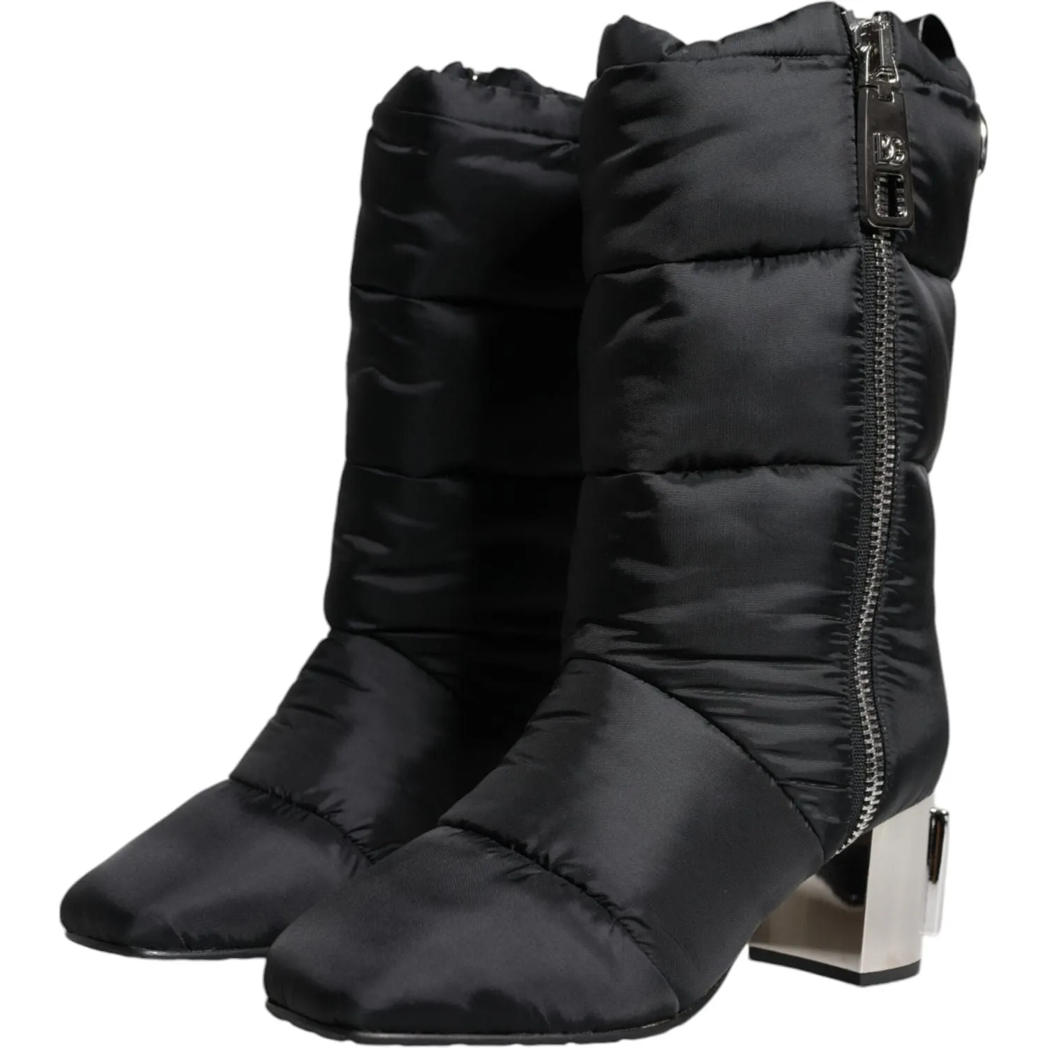 Dolce & Gabbana Black Padded DG Logo Heels Boots Shoes