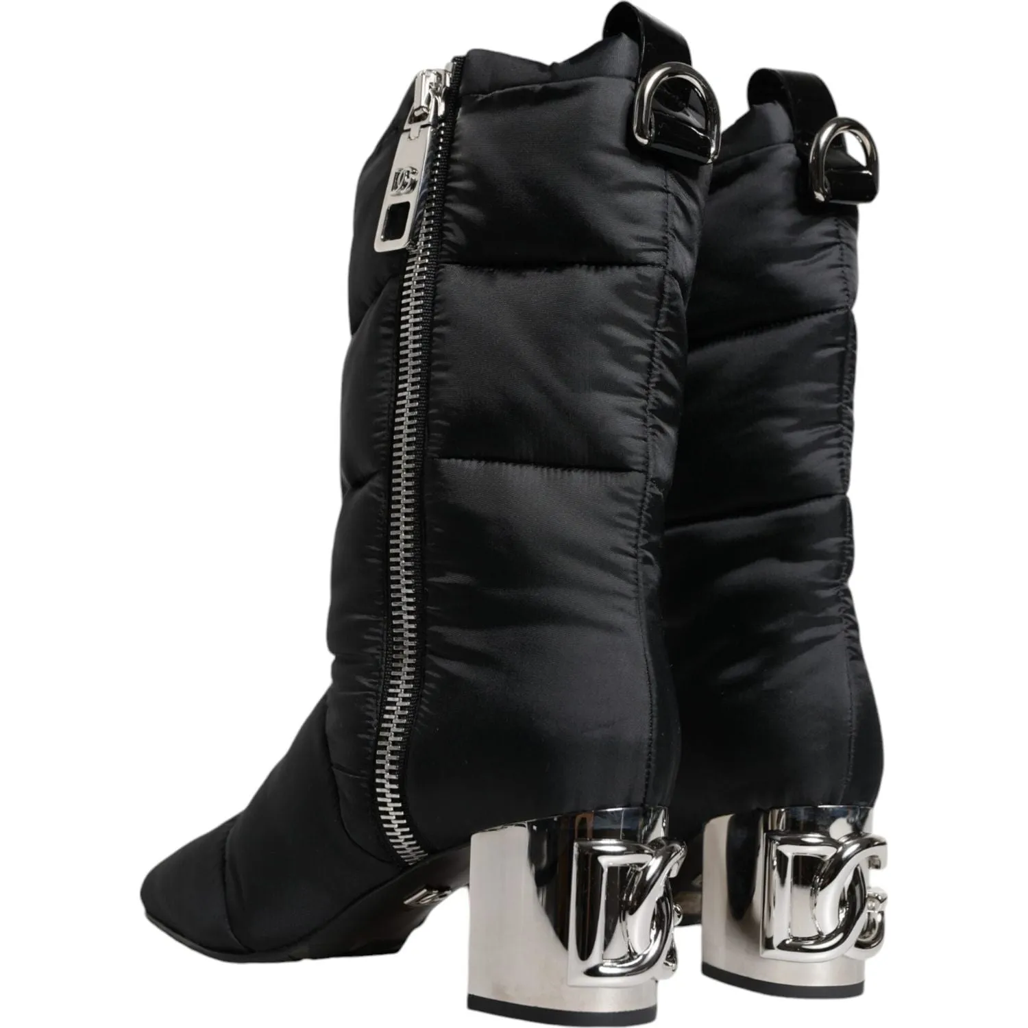 Dolce & Gabbana Black Padded DG Logo Heels Boots Shoes