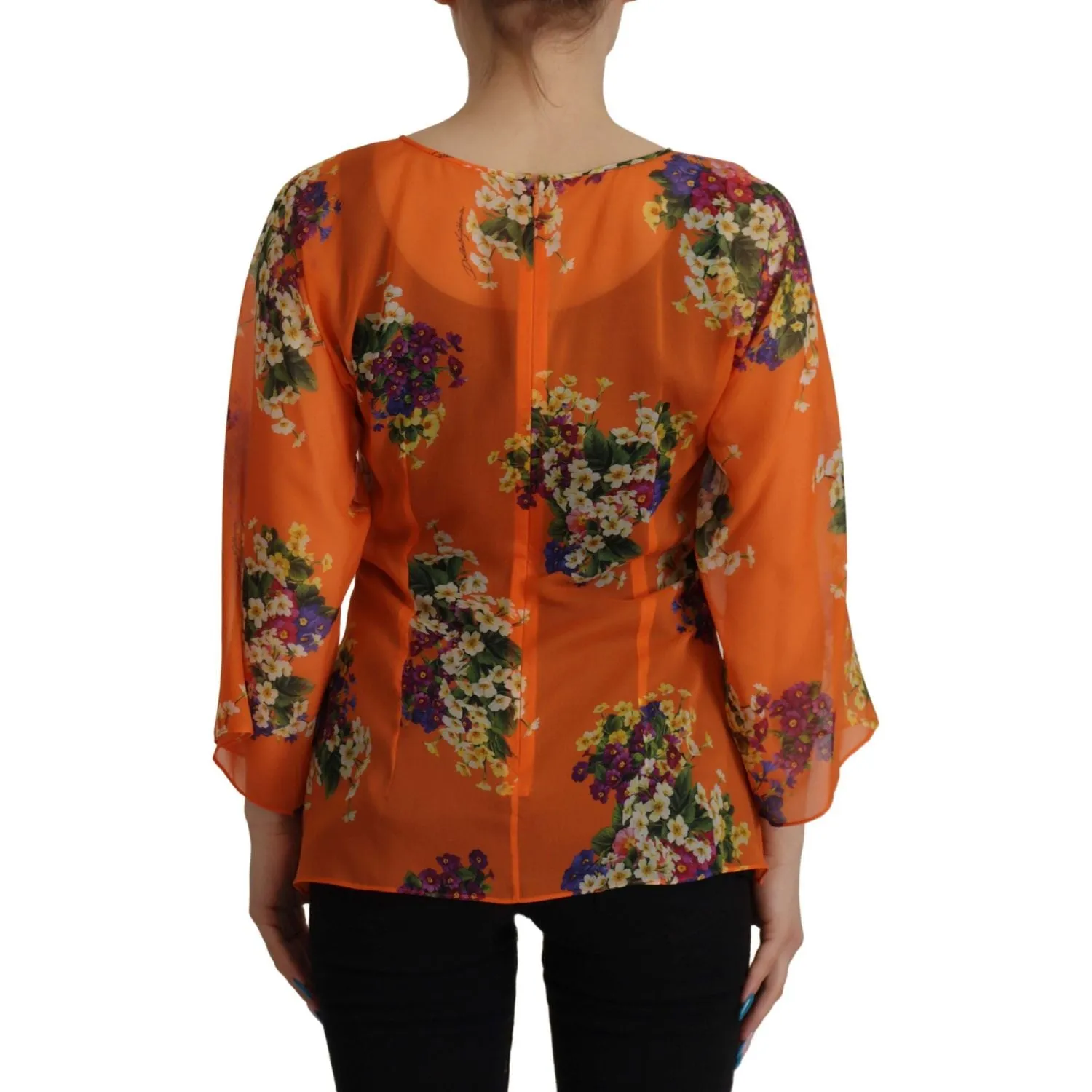 Dolce & Gabbana Elegant Floral Silk Blouse with Back Zipper