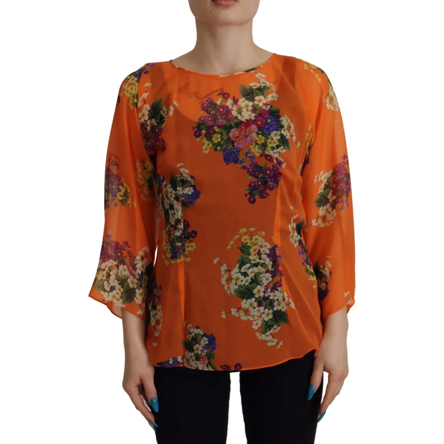 Dolce & Gabbana Elegant Floral Silk Blouse with Back Zipper