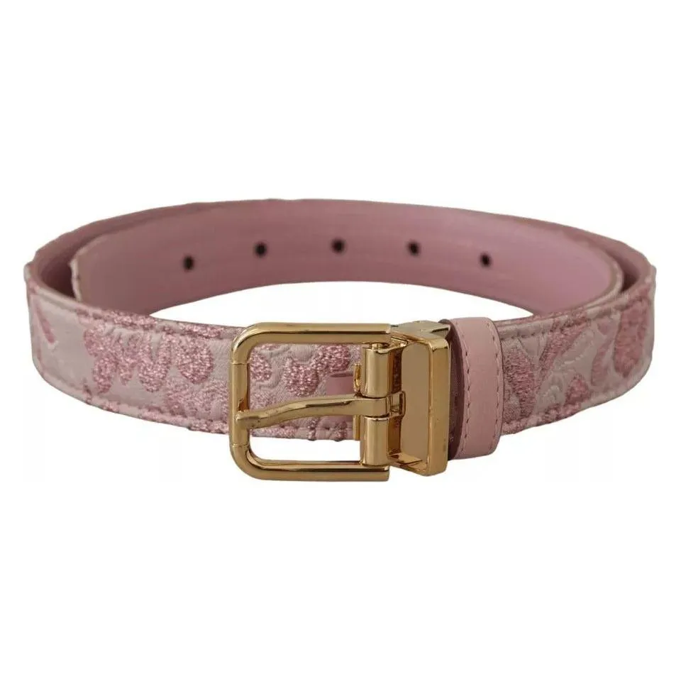 Dolce & Gabbana Pink Jaquard Embroidered Gold Tone Metal Buckle Belt