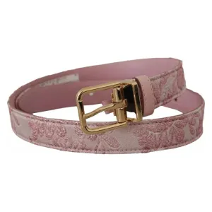 Dolce & Gabbana Pink Jaquard Embroidered Gold Tone Metal Buckle Belt