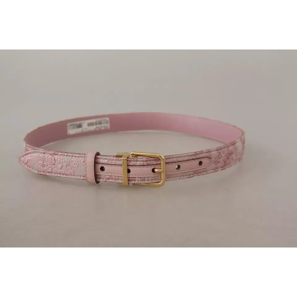 Dolce & Gabbana Pink Jaquard Embroidered Gold Tone Metal Buckle Belt