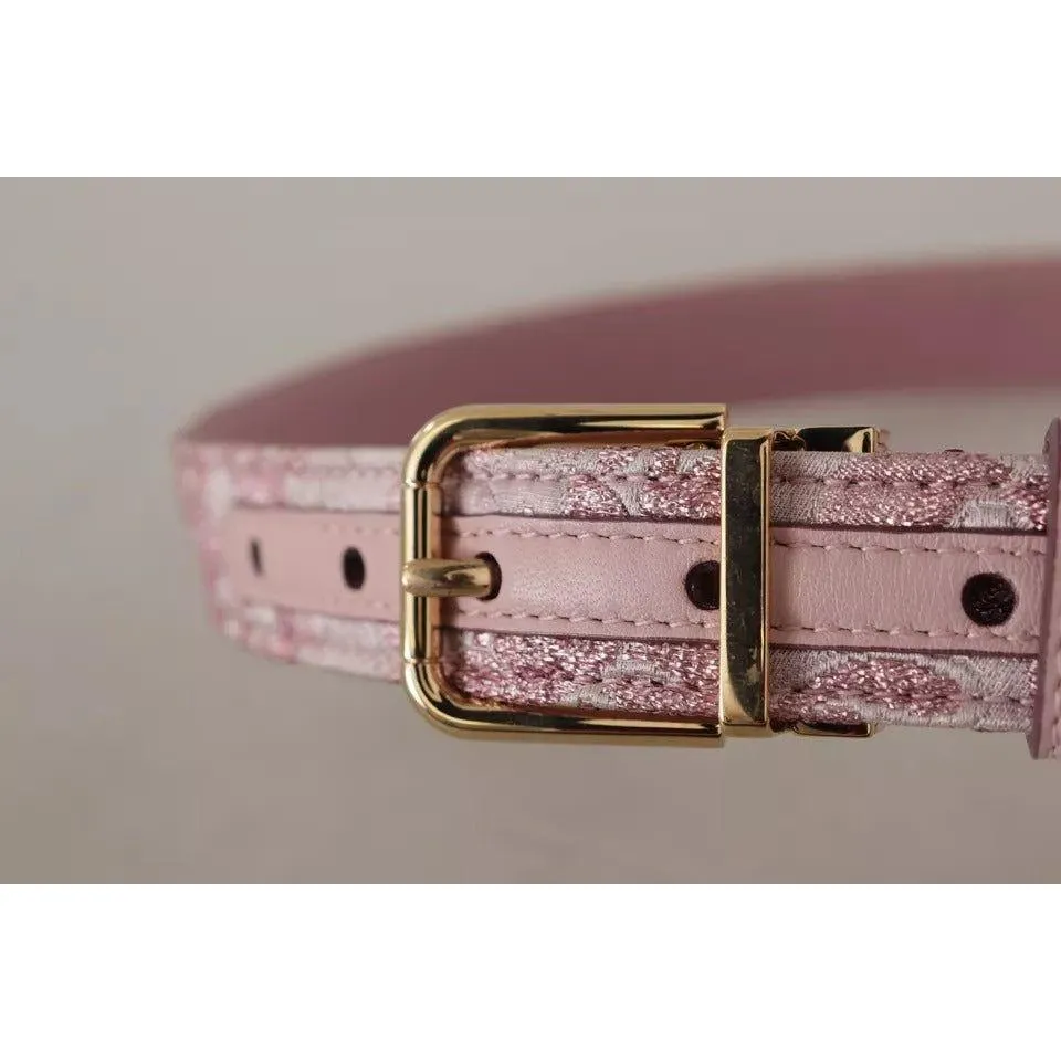 Dolce & Gabbana Pink Jaquard Embroidered Gold Tone Metal Buckle Belt