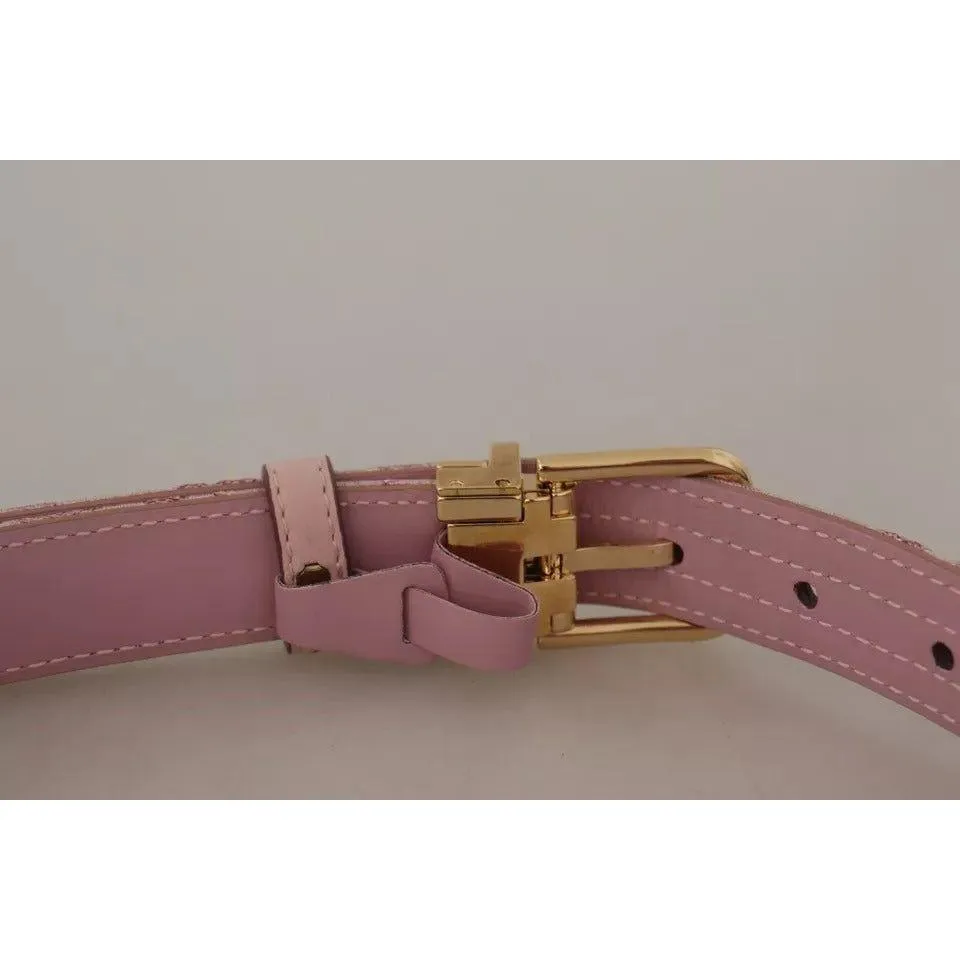 Dolce & Gabbana Pink Jaquard Embroidered Gold Tone Metal Buckle Belt