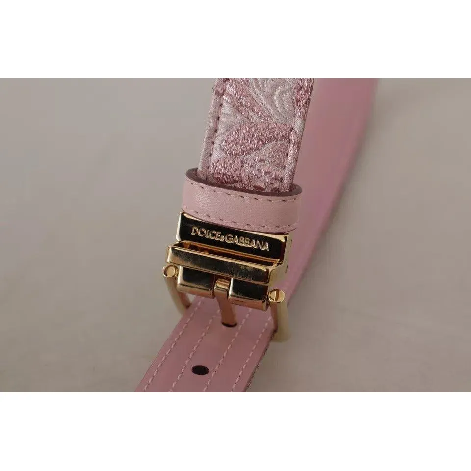 Dolce & Gabbana Pink Jaquard Embroidered Gold Tone Metal Buckle Belt