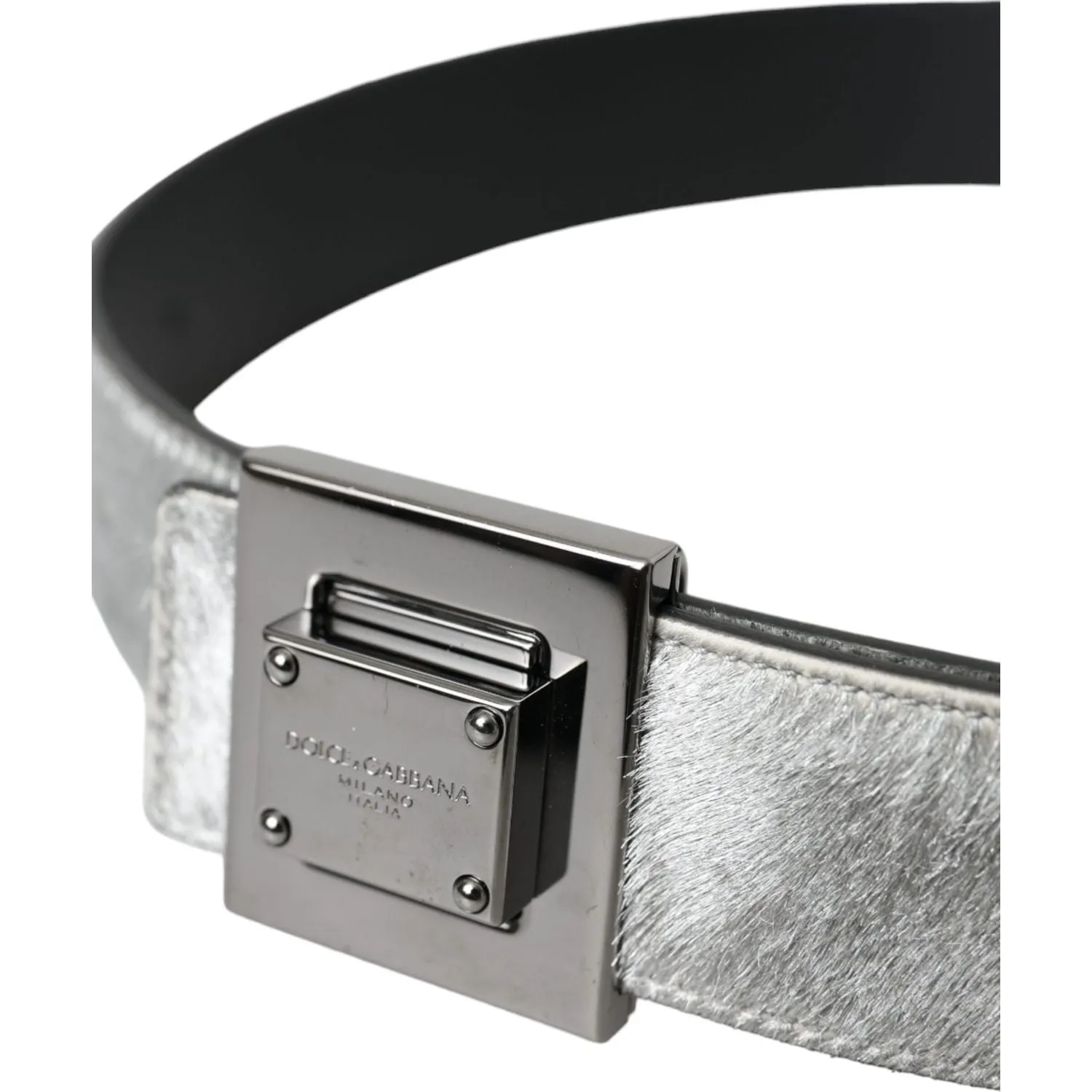 Dolce & Gabbana Silver Leather Square Metal Buckle Belt