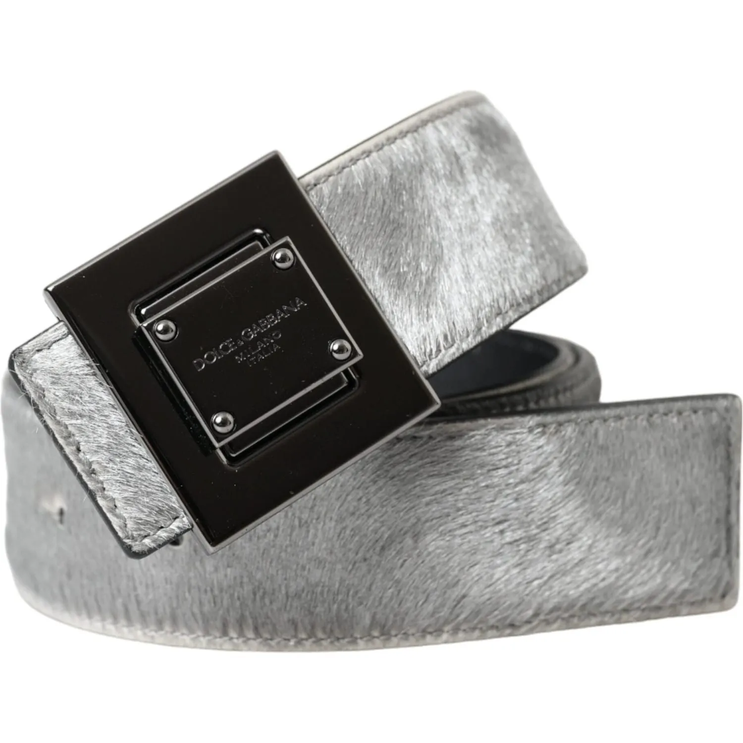 Dolce & Gabbana Silver Leather Square Metal Buckle Belt