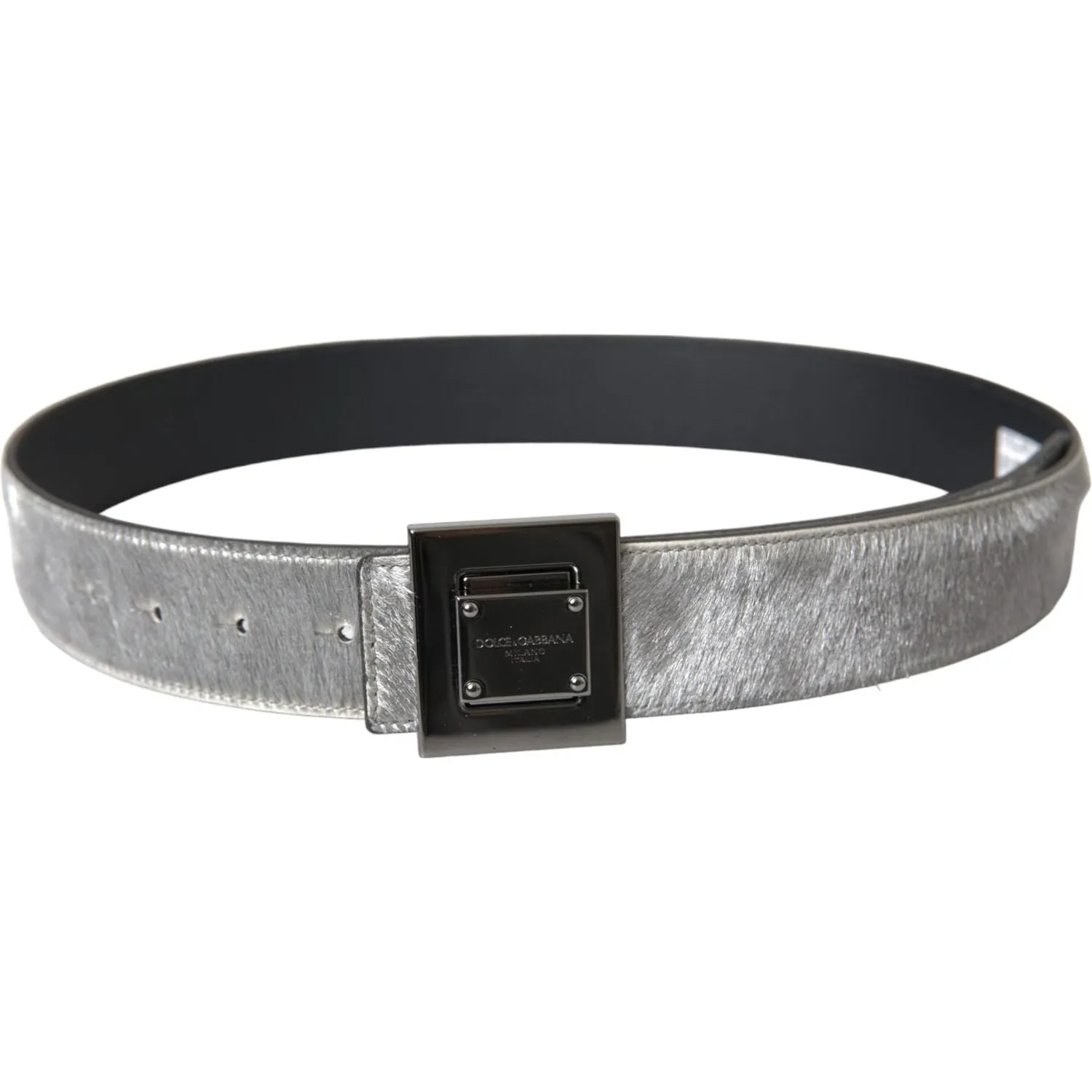 Dolce & Gabbana Silver Leather Square Metal Buckle Belt