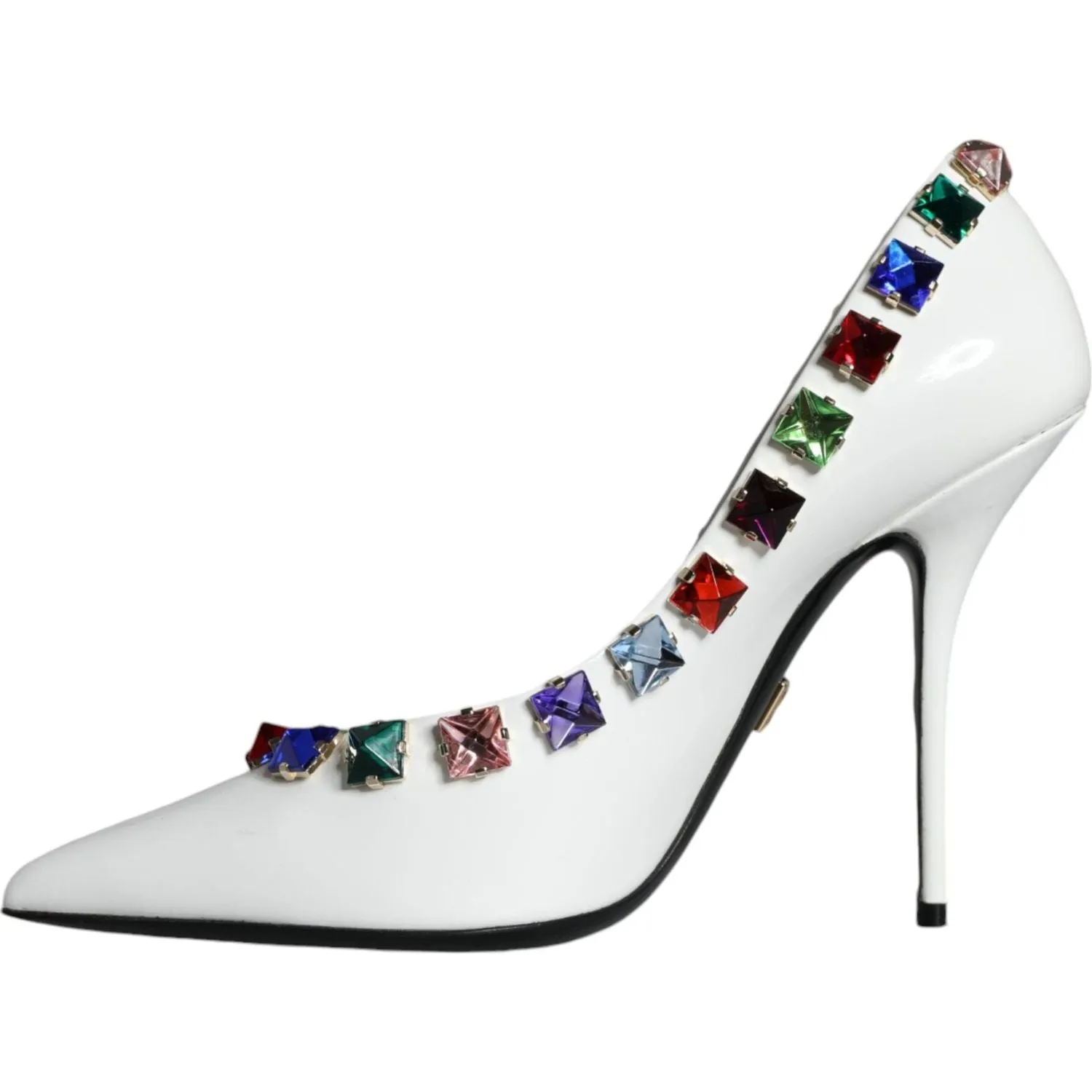 Dolce & Gabbana White Crystals Leather High Heels Pumps Shoes