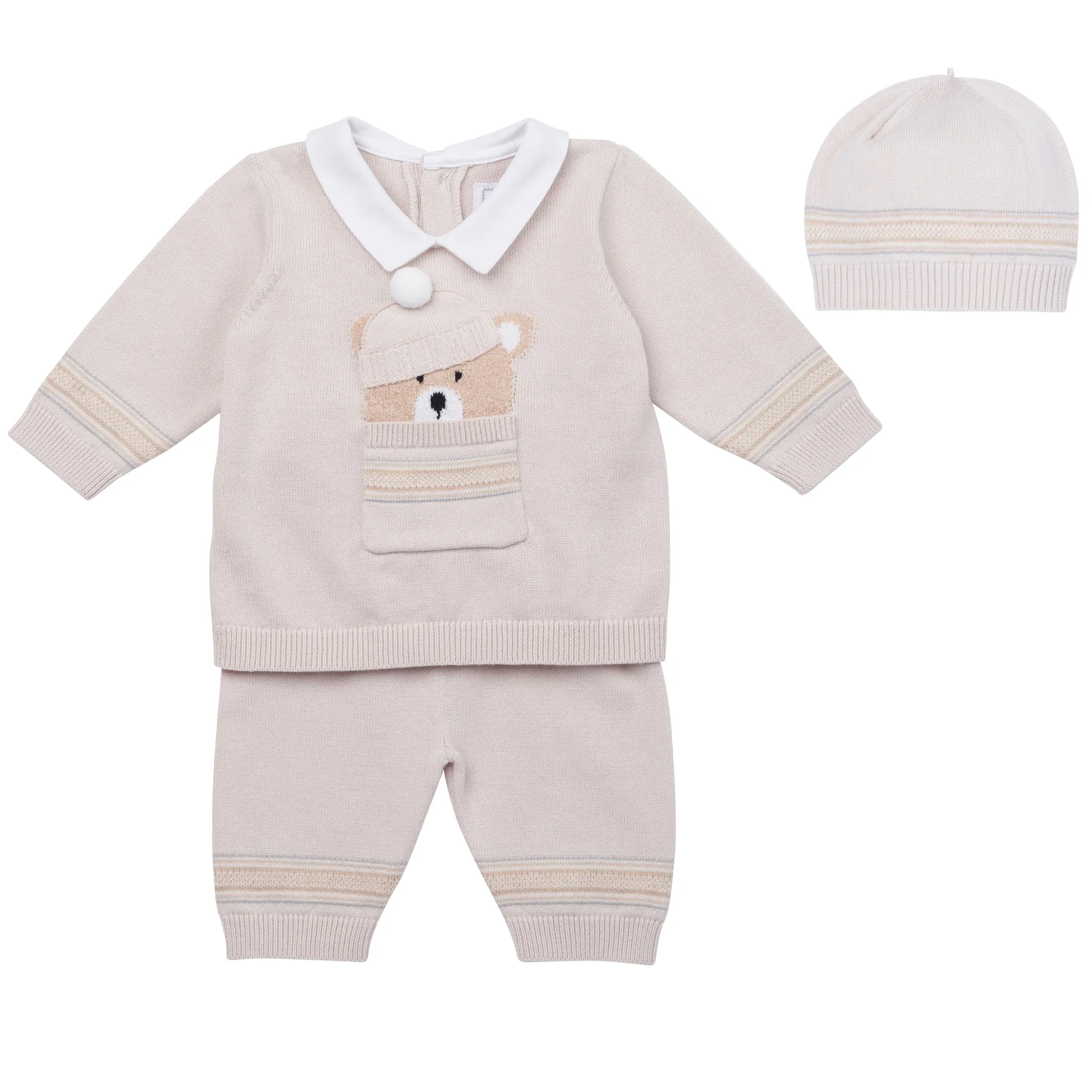 Emile et Rose 'Hudson' beige knitted teddy outfit & hat