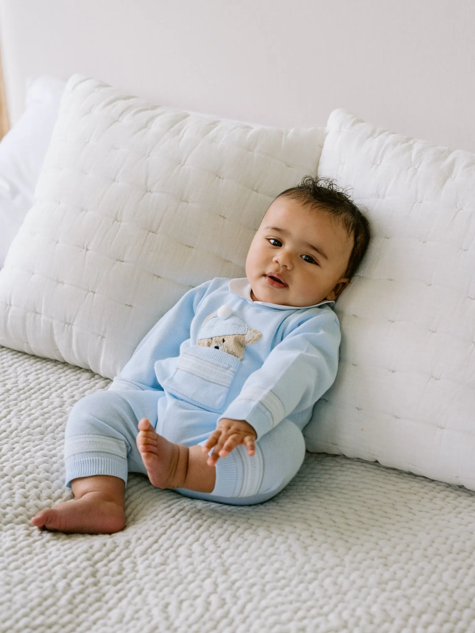 Emile et Rose 'Hudson' blue knitted teddy outfit & hat