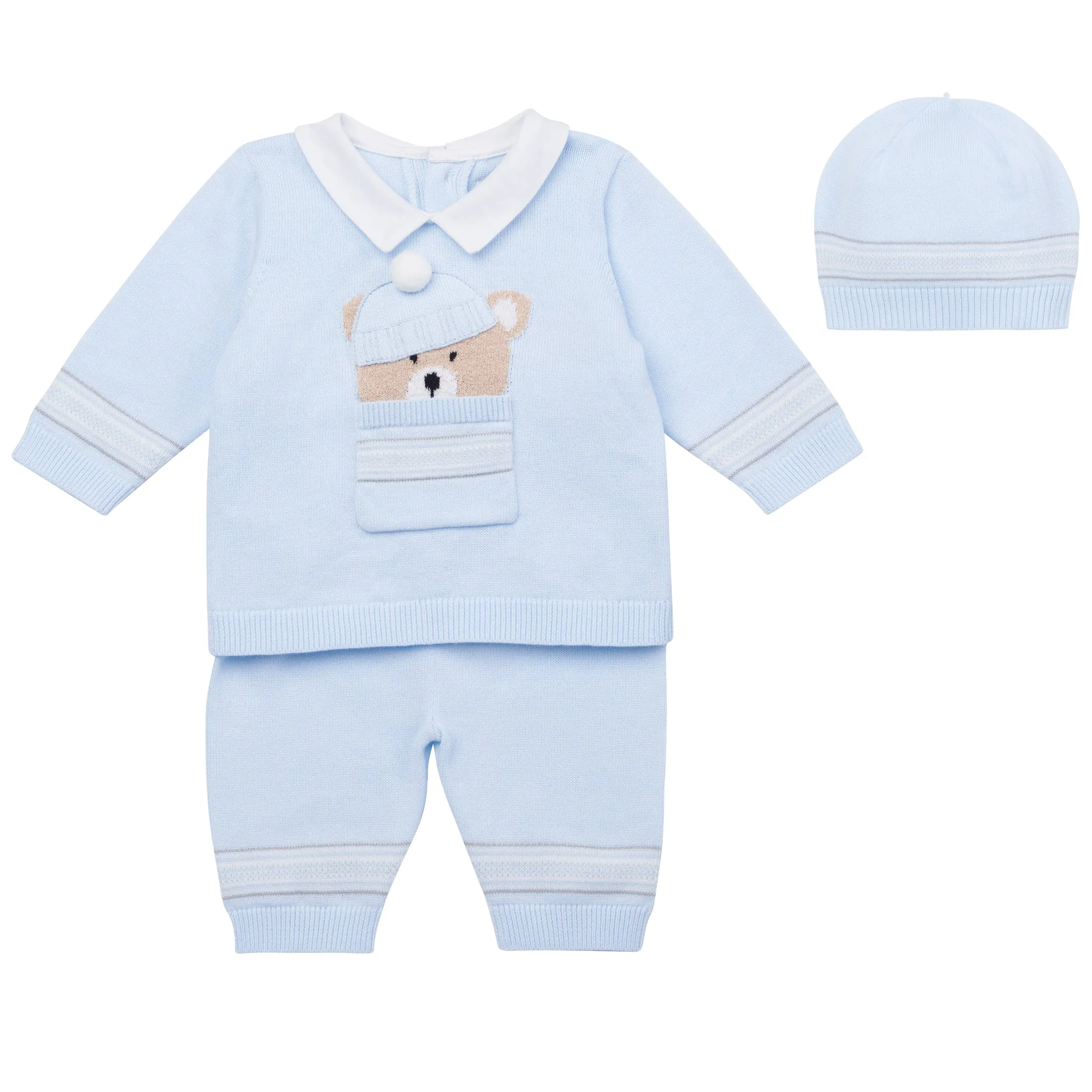 Emile et Rose 'Hudson' blue knitted teddy outfit & hat