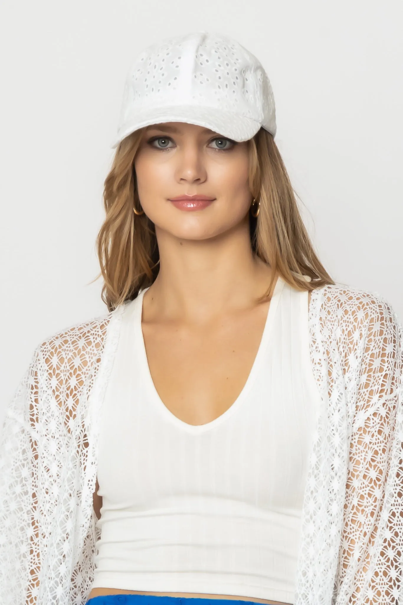 Eyelet Baseball Cap With Tie