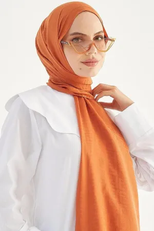 F Pattern Jacquard Cotton Shawl - Orange | Elegant Flora Design Hijab Scarf