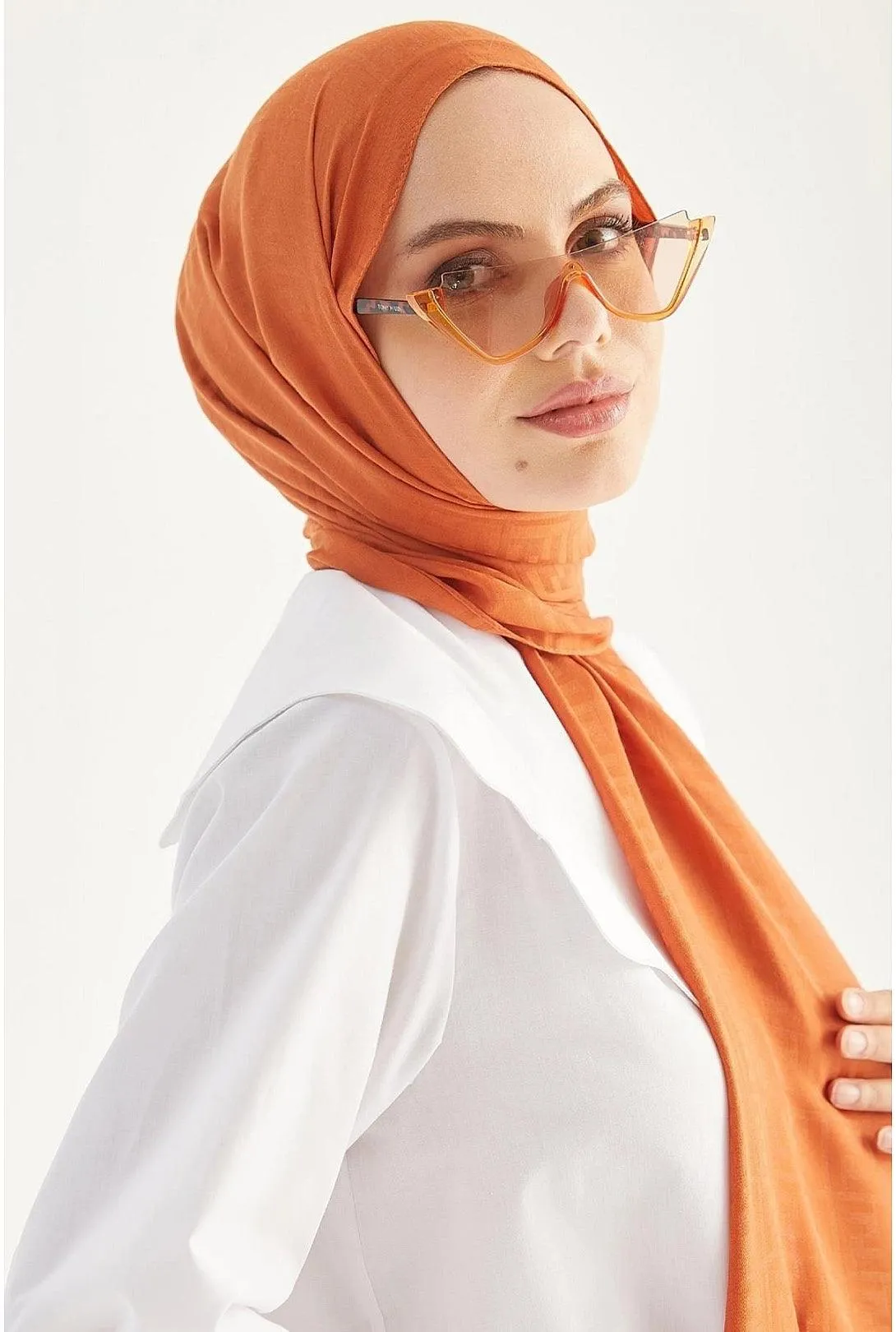 F Pattern Jacquard Cotton Shawl - Orange | Elegant Flora Design Hijab Scarf