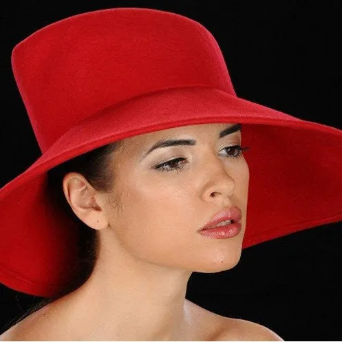 FW1117-Red felt wide brim ladies