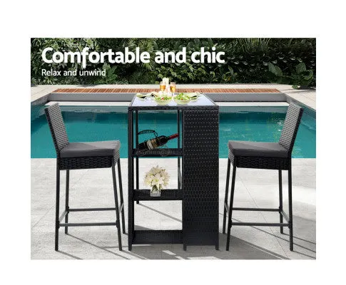 Gardeon 3-Piece Outdoor Bar Set Patio Dining Chairs Wicker Table Stools