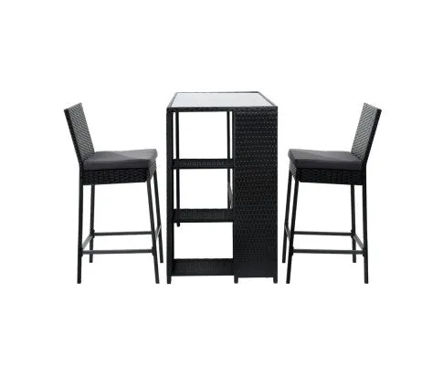 Gardeon 3-Piece Outdoor Bar Set Patio Dining Chairs Wicker Table Stools