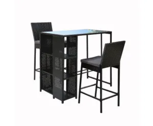 Gardeon 3-Piece Outdoor Bar Set Patio Dining Chairs Wicker Table Stools