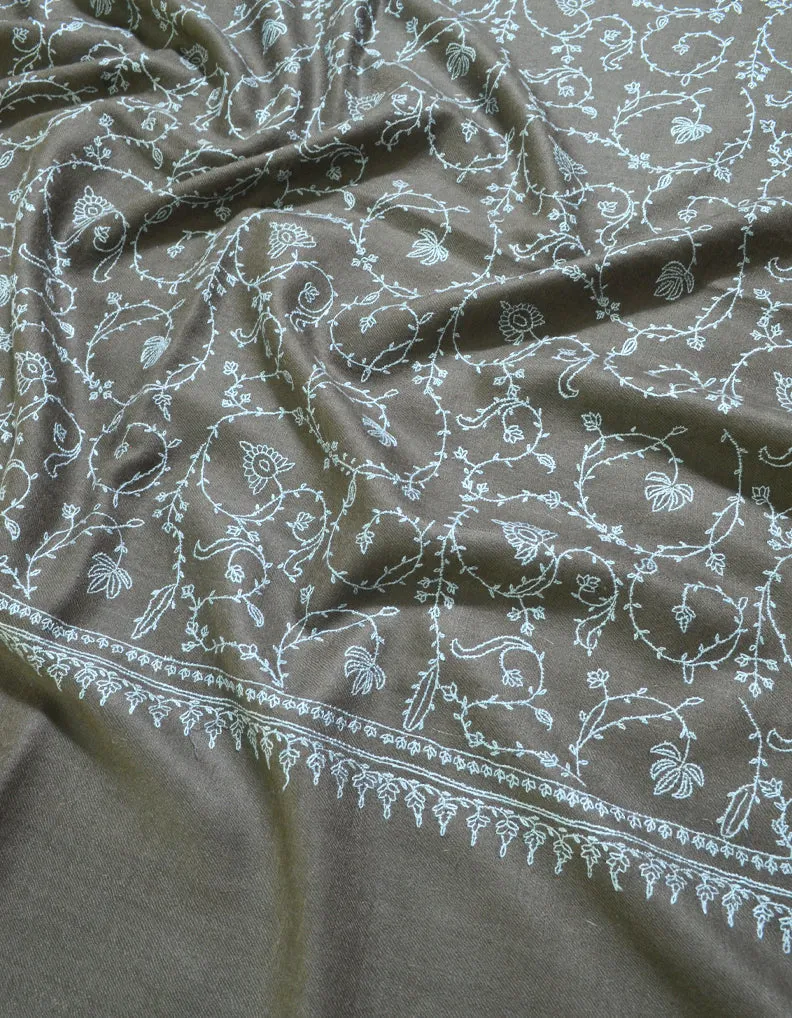 Grey Pashmina Stole In Sozni 5901