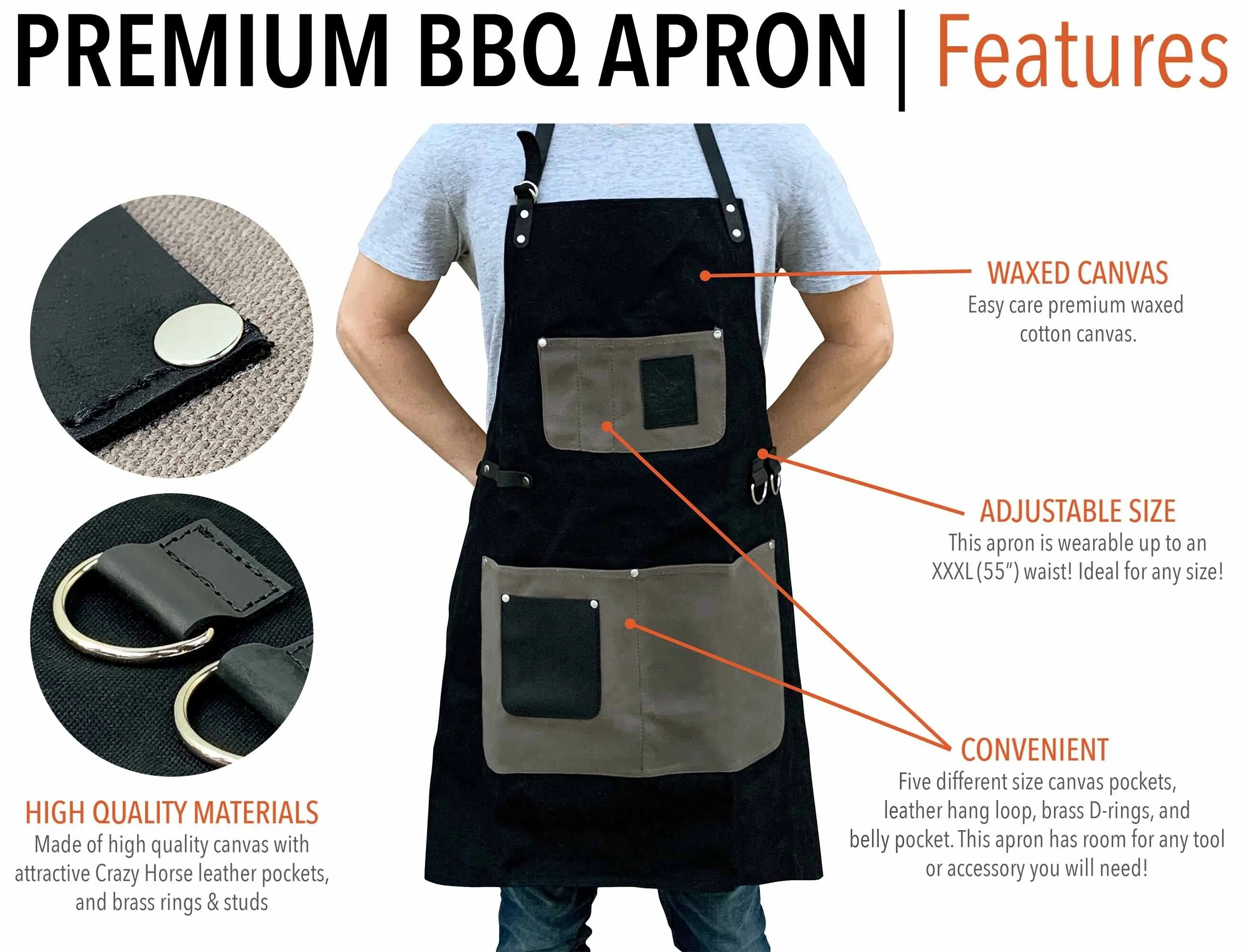 Grilling Aprons - Waxed Canvas With Leather Accents