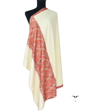 Hand Embroidered Pashmina Shawl White 5311