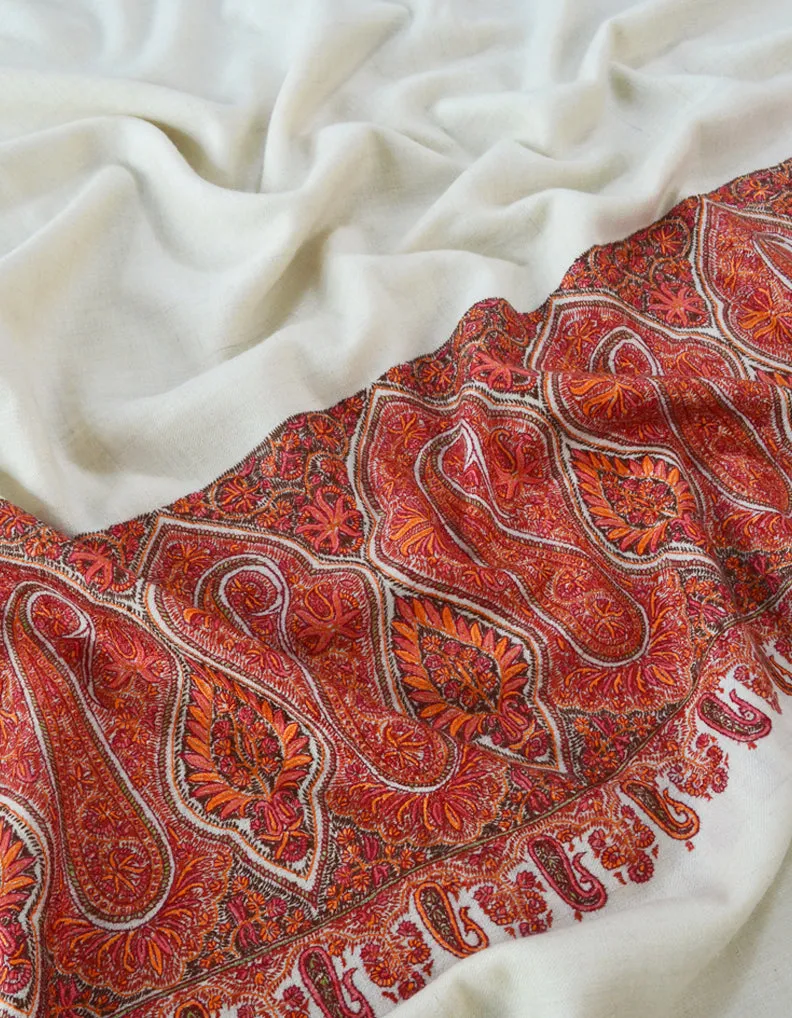 Hand Embroidered Pashmina Shawl White 5311