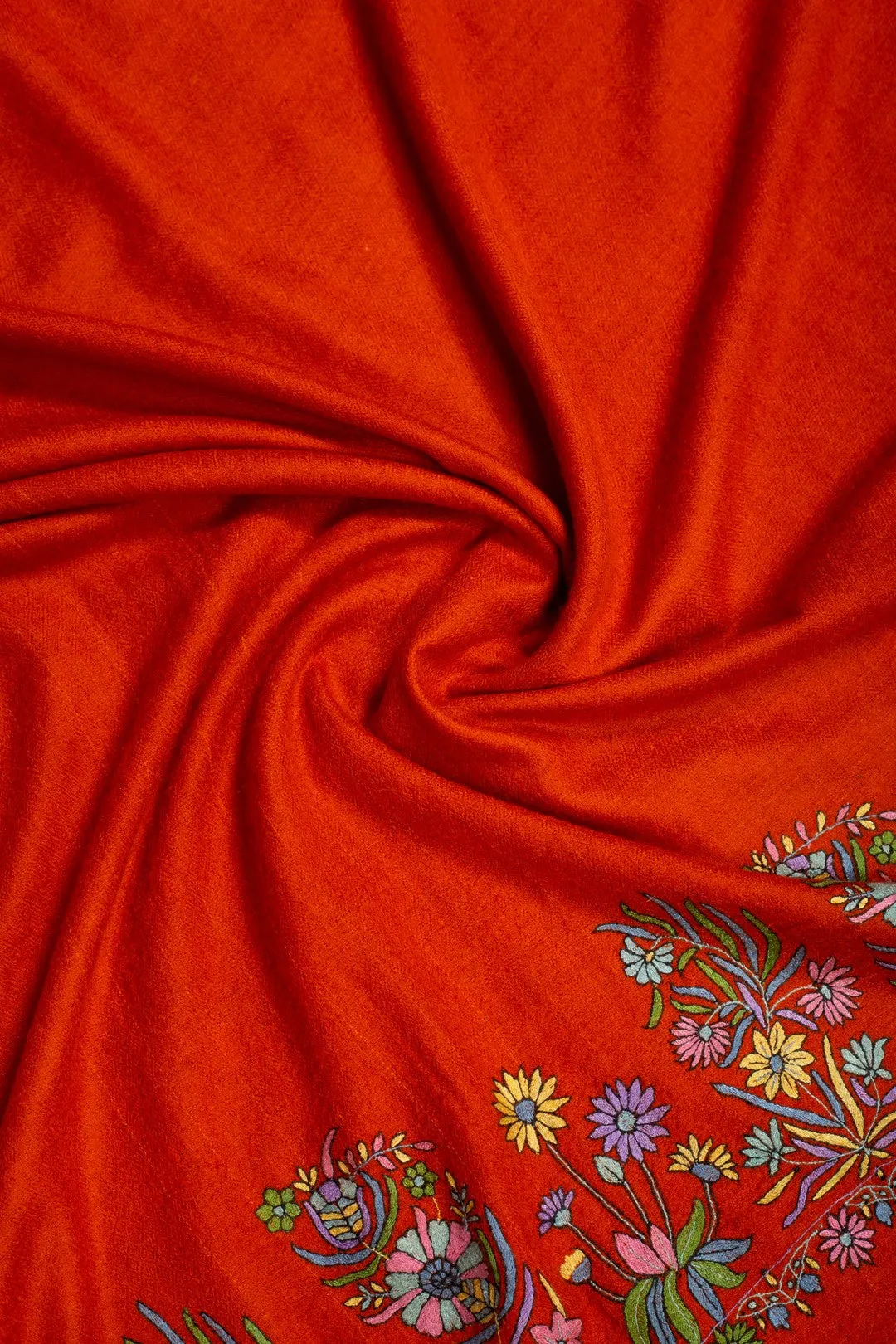 Husn-e-Baiz Bright Orange Floral Dourdar Pashmina Shawl