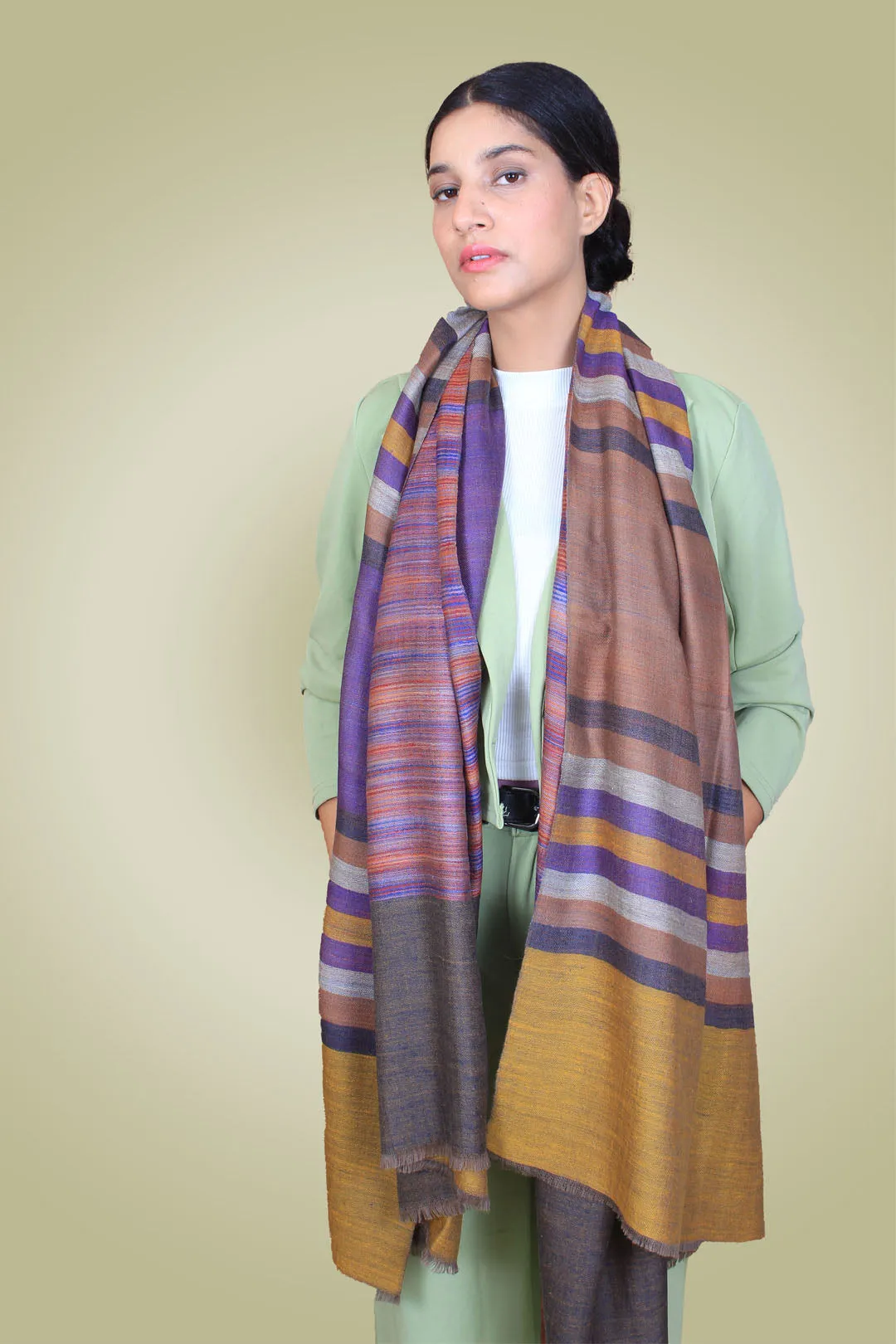 Janeth Multi Coloured Strips & Reversible Cashmere Shawl