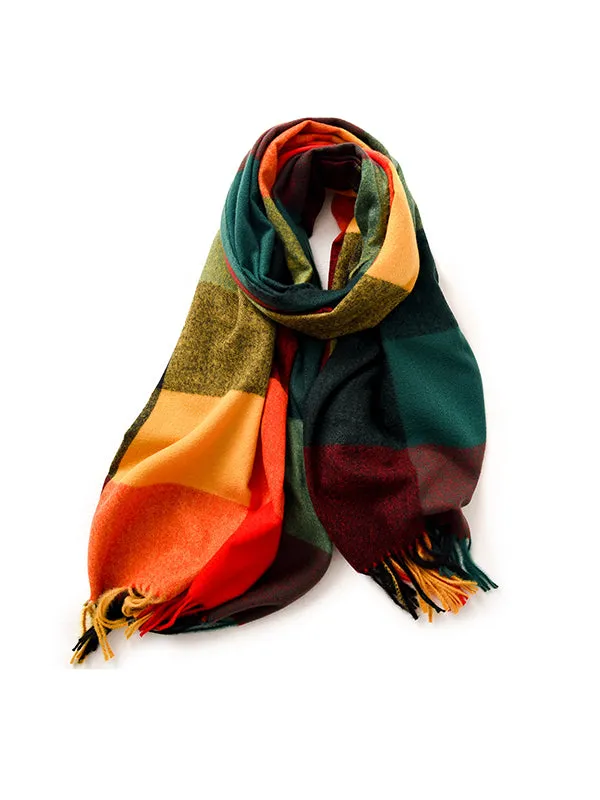 Keep Warm Plaid Tasseled Shawl&Scarf