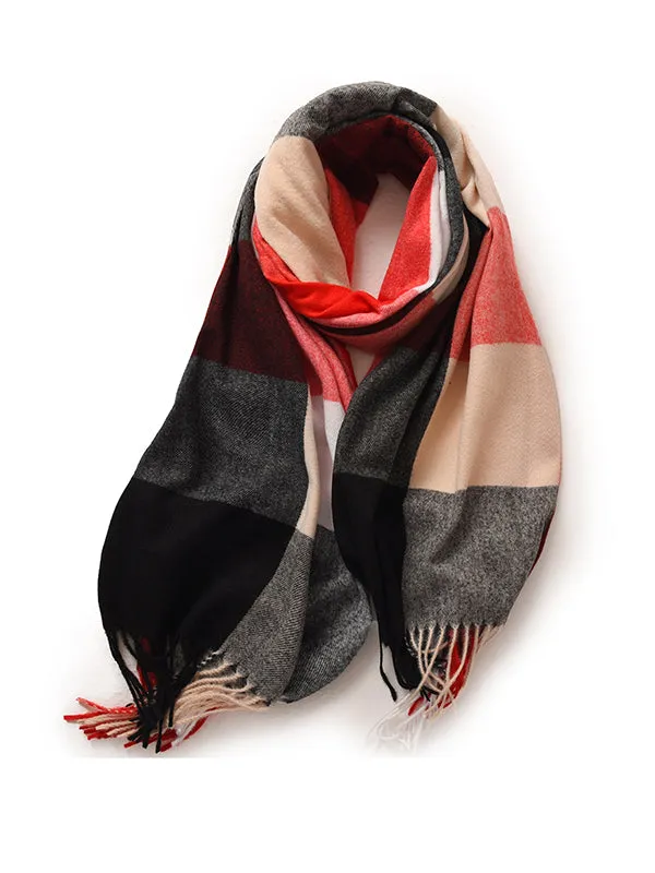 Keep Warm Plaid Tasseled Shawl&Scarf