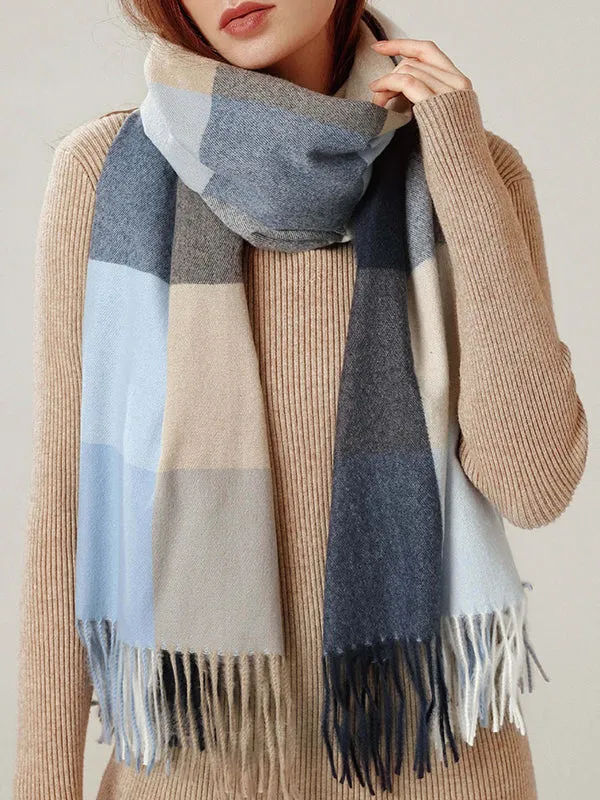 Keep Warm Plaid Tasseled Shawl&Scarf