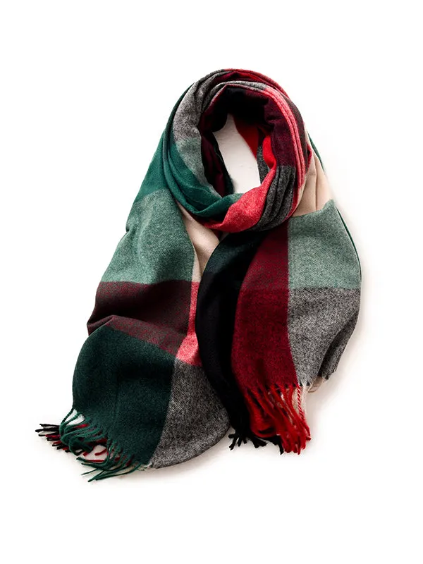 Keep Warm Plaid Tasseled Shawl&Scarf