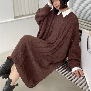 Korean-Inspired Autmn/Winter Cozy and Comfy Long Pullover Outside Streetwear Knitted Sweater Dress