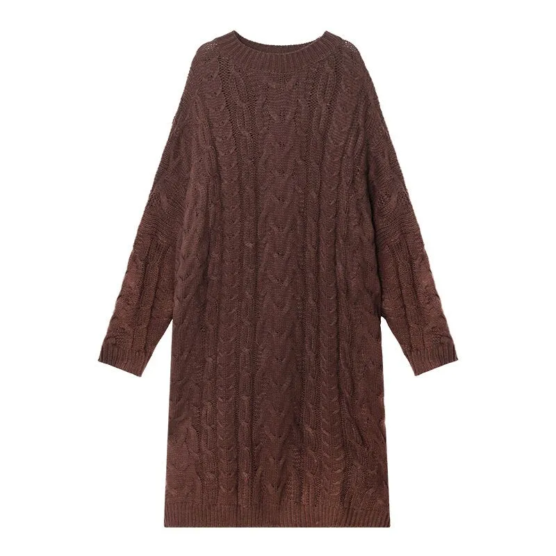 Korean-Inspired Autmn/Winter Cozy and Comfy Long Pullover Outside Streetwear Knitted Sweater Dress