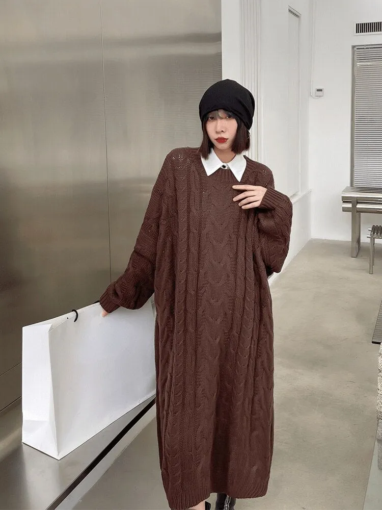 Korean-Inspired Autmn/Winter Cozy and Comfy Long Pullover Outside Streetwear Knitted Sweater Dress