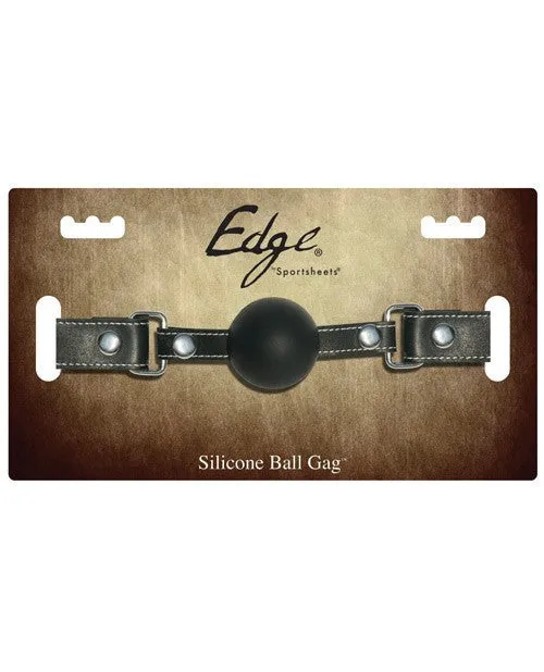 Leather Edge Black Silicone Ball Gag by Sportsheets