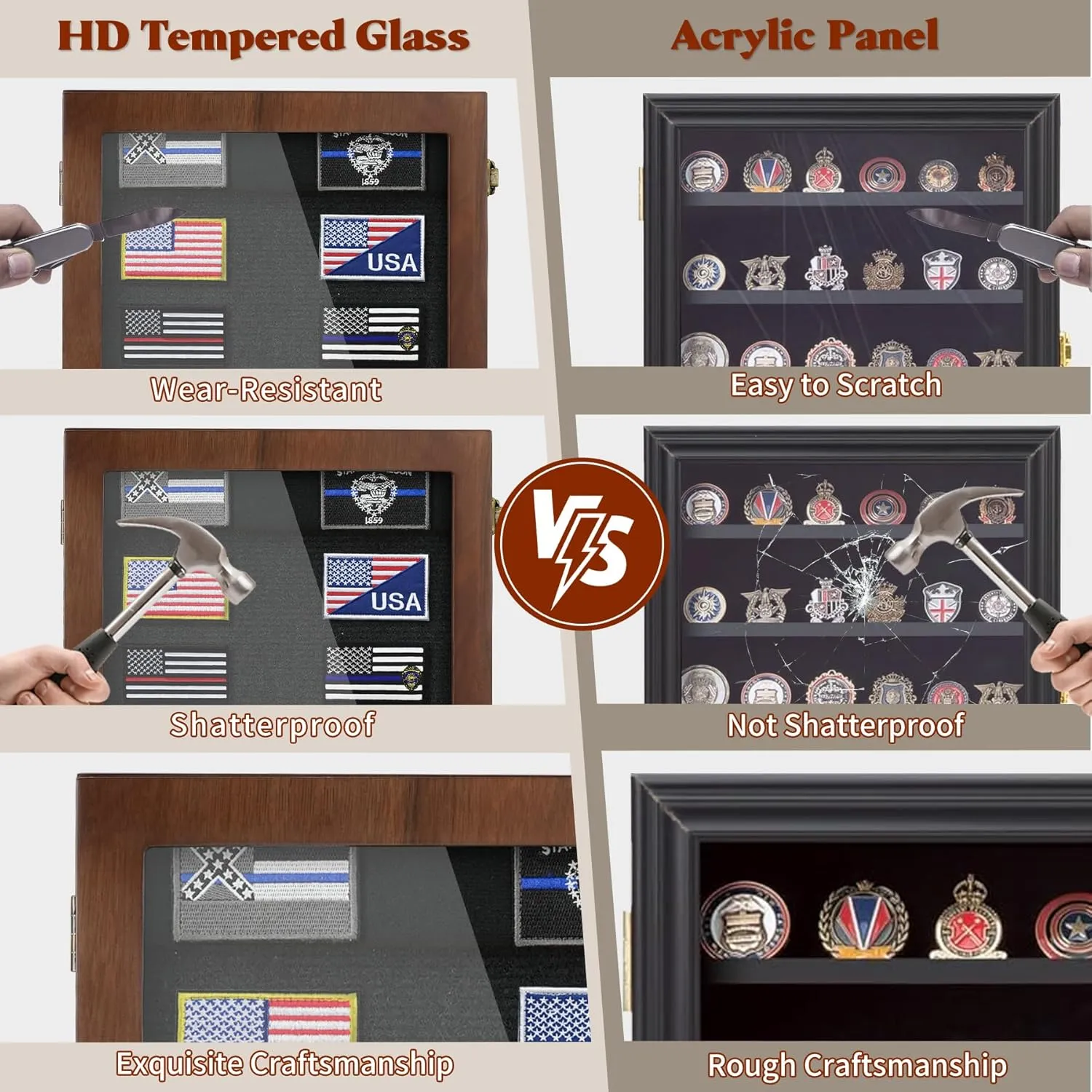 Lockable Wooden Military Challenge Coin Display Cabinet