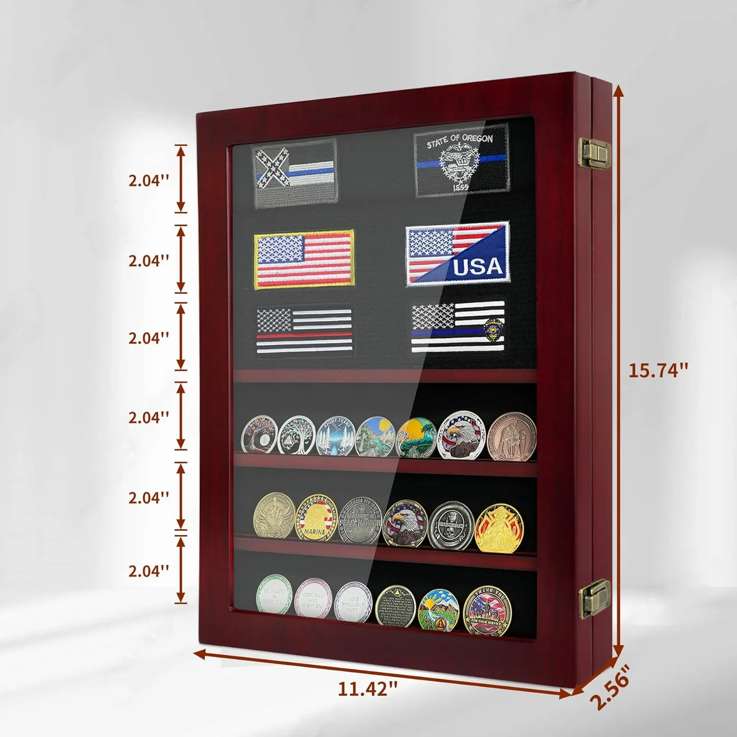 Lockable Wooden Military Challenge Coin Display Cabinet