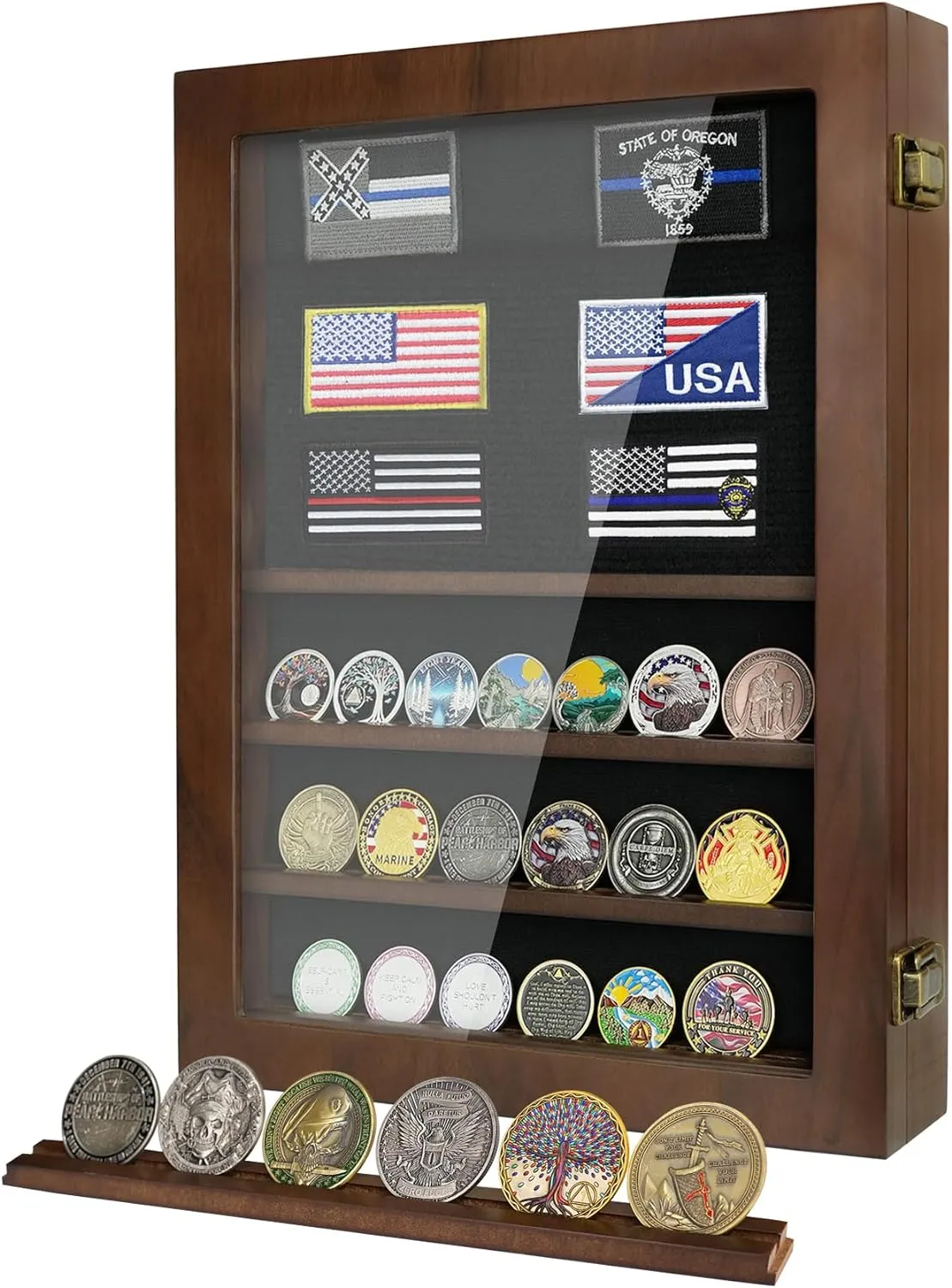 Lockable Wooden Military Challenge Coin Display Cabinet