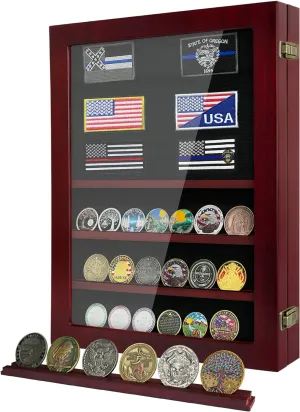 Lockable Wooden Military Challenge Coin Display Cabinet