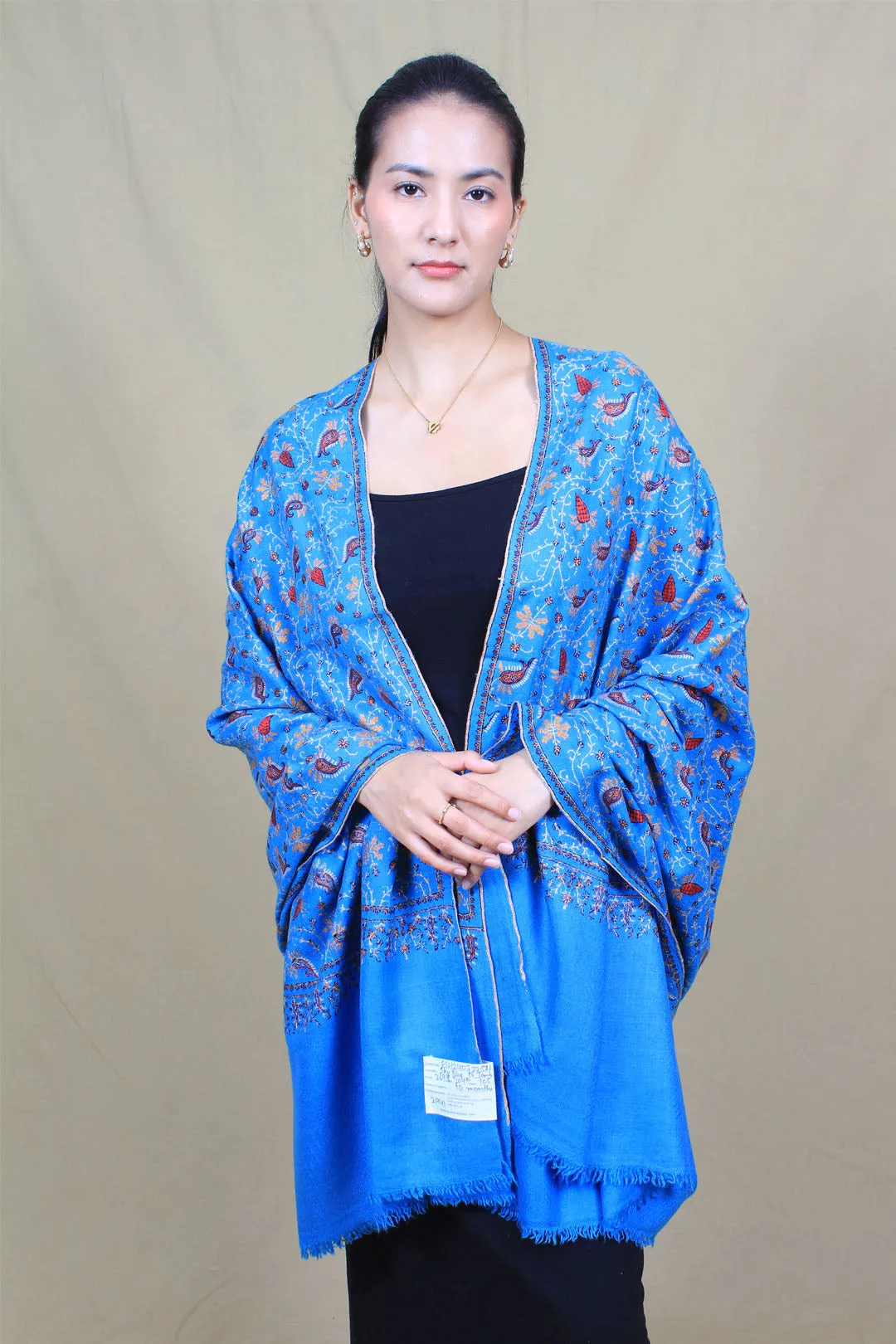 Maanyata Imperial Blue Sozni Jaali Embroidered Pashmina Shawl