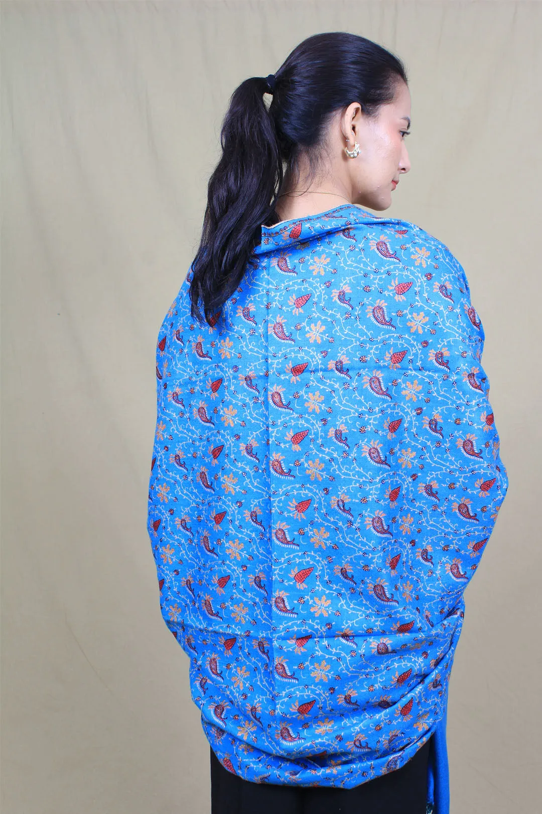 Maanyata Imperial Blue Sozni Jaali Embroidered Pashmina Shawl