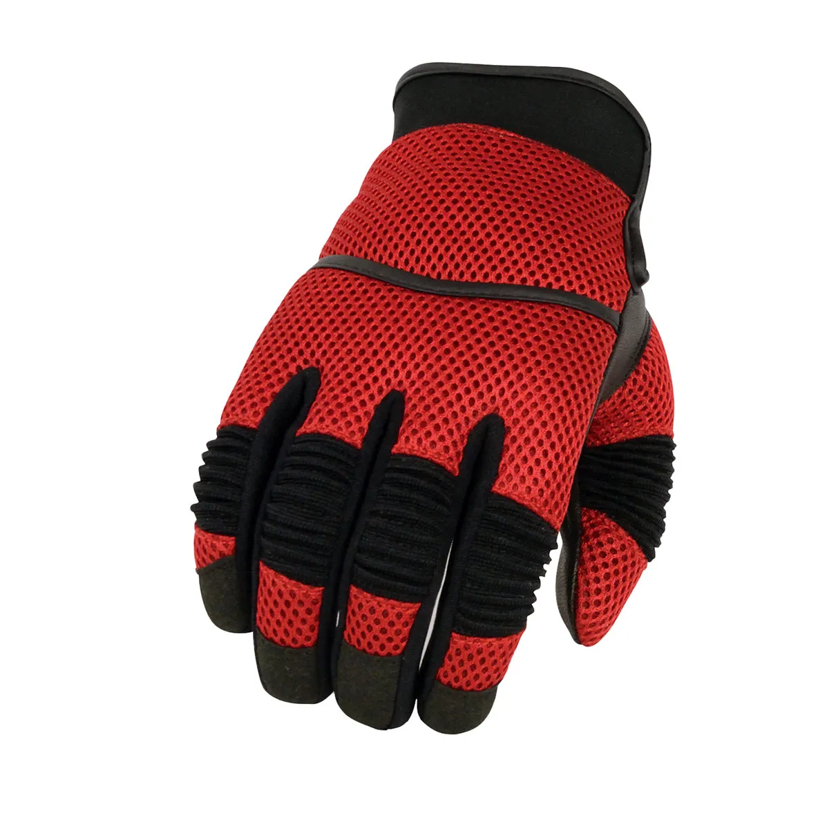 Milwaukee Leather SH791 Men's Black Leather and Red Mesh Combo Racing Motorcycle Hand Gloves W/ Elasticized Fingers