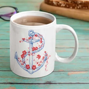 Nautical Anchor with floral rope coffee mugs, lioness-love