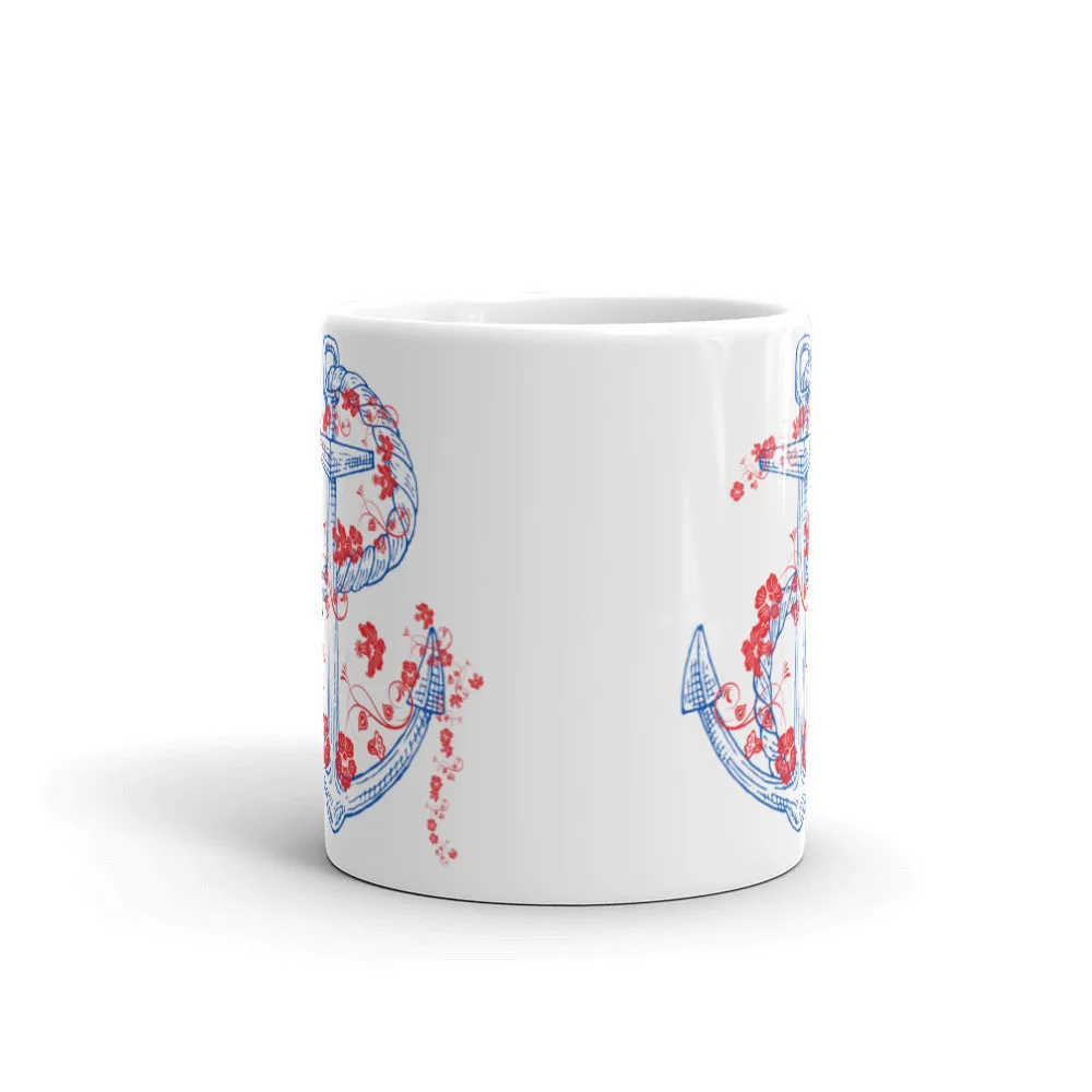 Nautical Anchor with floral rope coffee mugs, lioness-love