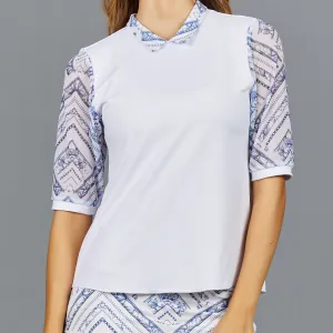 Navia Preppy Collar Top (white/print)