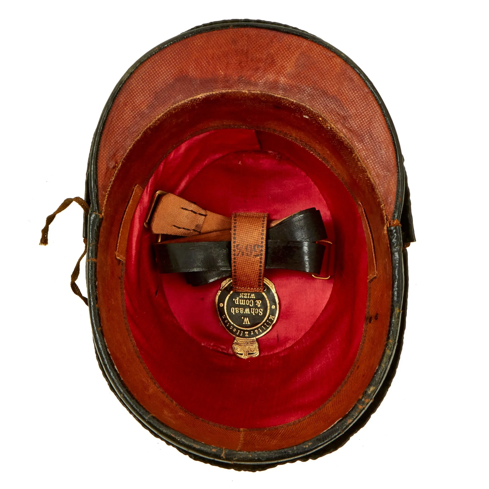 Original 19th Century Imperial Austrian Infantry Officer Shako With Cockade, Rain Cover and Chinstrap - Size 56 ½