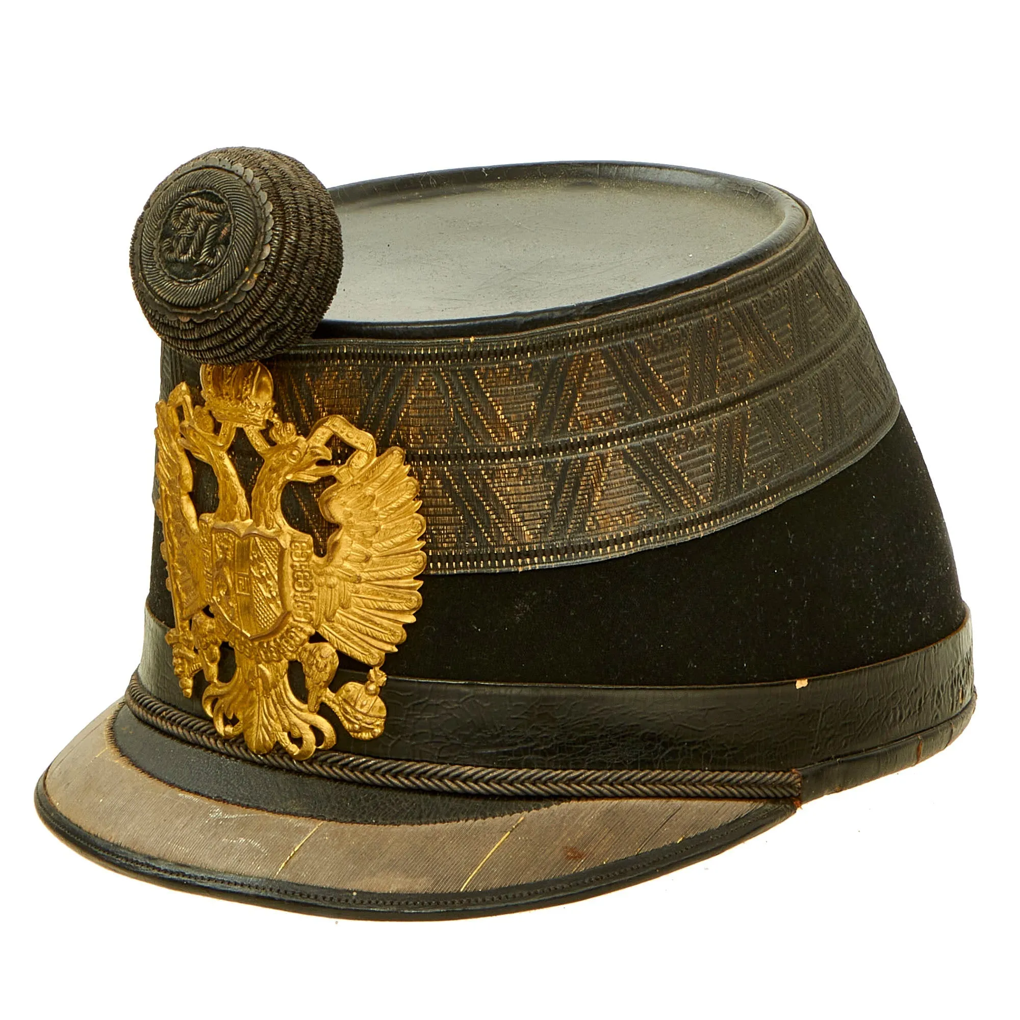 Original 19th Century Imperial Austrian Infantry Officer Shako With Cockade, Rain Cover and Chinstrap - Size 56 ½